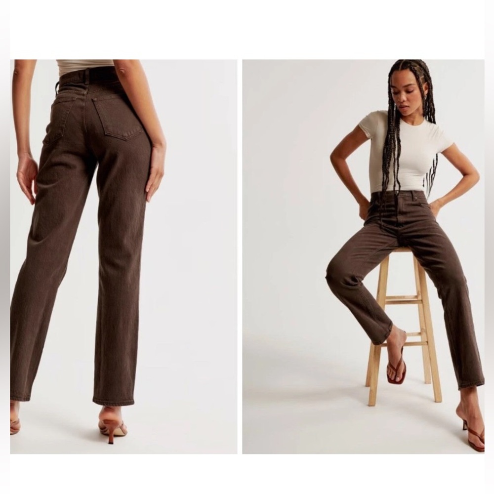 Abercrombie & Fitch curve Love Brown 90s Straight Ultra High Rise Jeans Pants